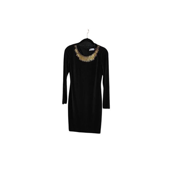 Calvin Klein women’s gold beaded embroidered knee length dress size 4P - Picture 3 of 5